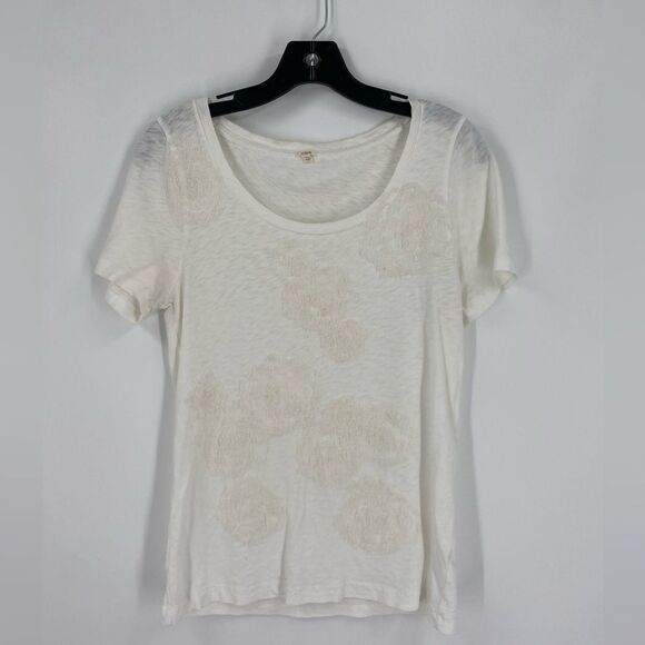 J. Crew Women’s Round Neck Short Sleeve Textured Floral Blouse size L - Picture 1 of 6